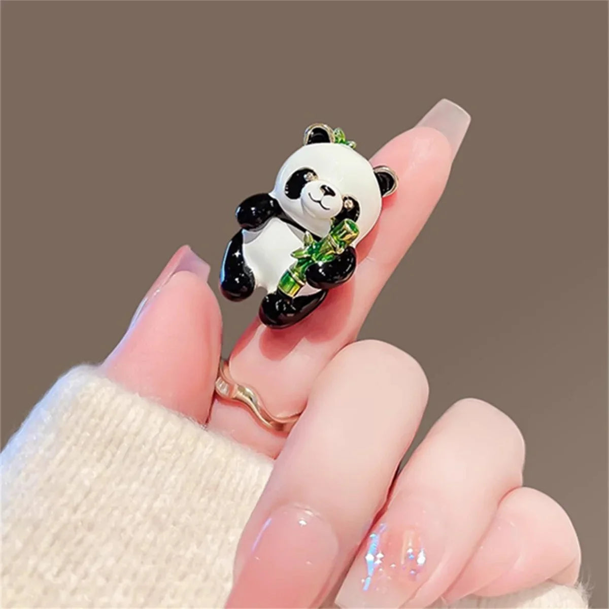 Femlion Chinese Panda Enamel Brooch - Cute Cartoon Hugging Bamboo Pin