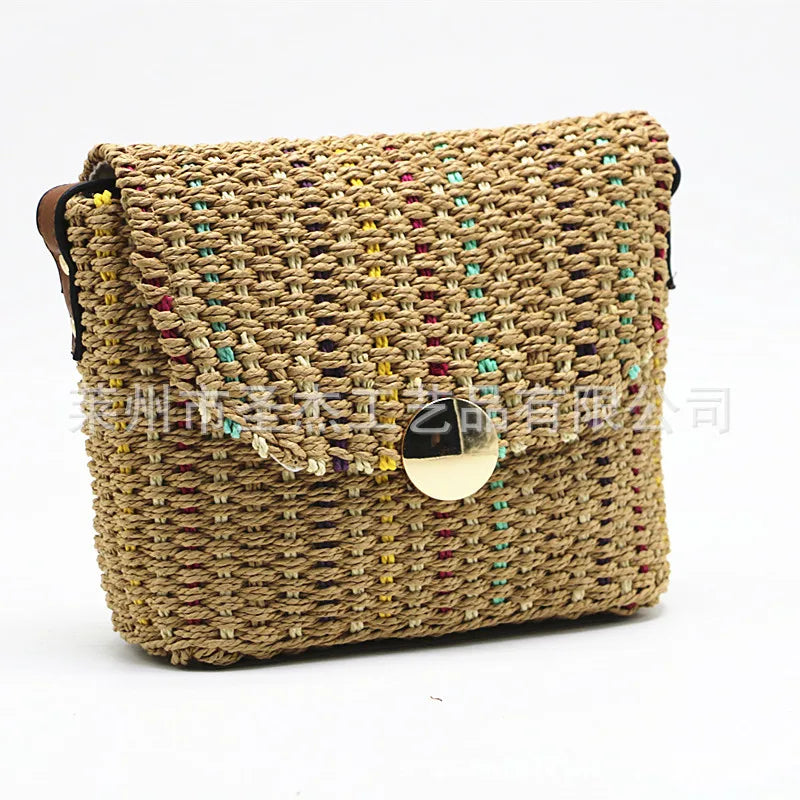 Femlion Handmade Straw Woven Crossbody Bag for Women