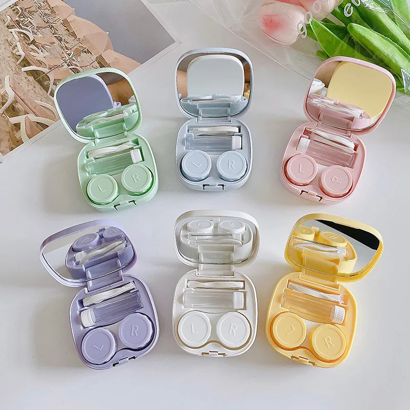 Femlion Glossy Solid Color Contact Lens Case: Mini Portable Box for Care and Storage