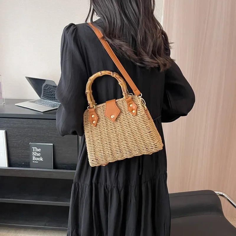 Femlion Summer Woven Beach Shoulder Bag