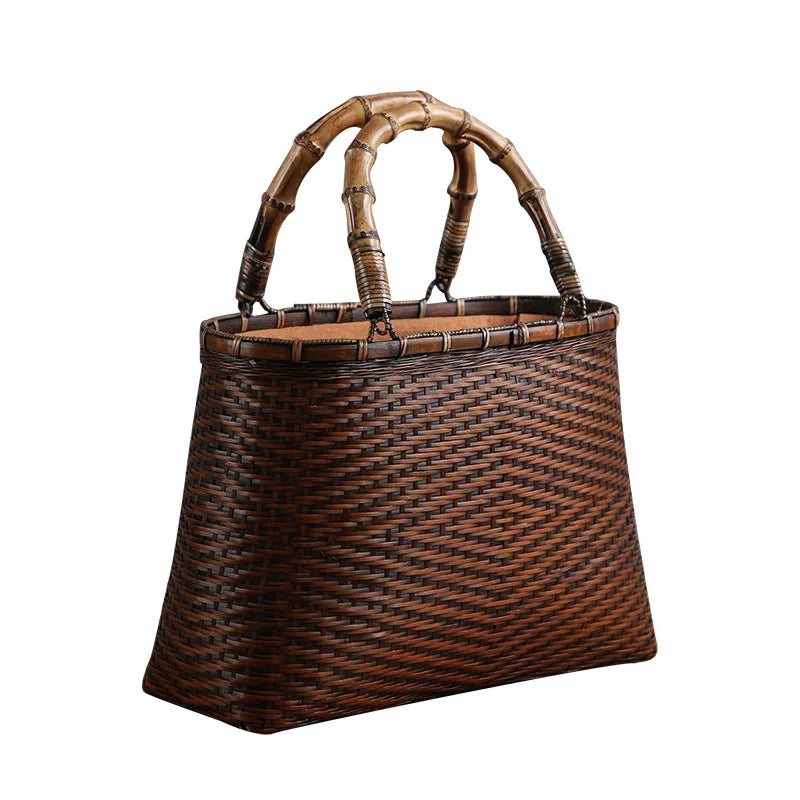 Femlion Mini Bamboo Basket Handbag for Retro Style & Tea Ceremony Storage