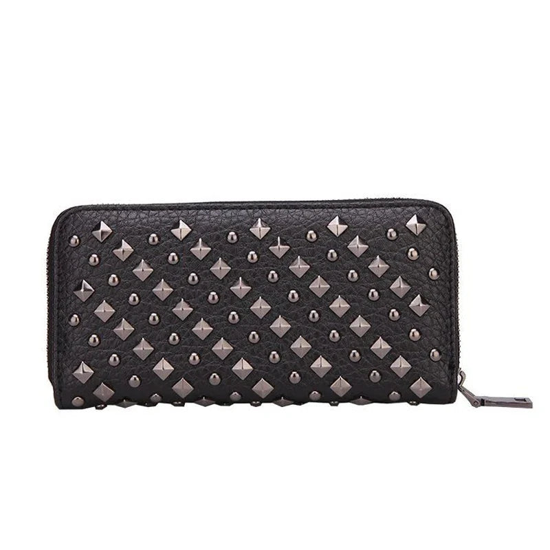 Femlion Rivet PU Leather Women's Wallet with Card Holder and Large Capacity