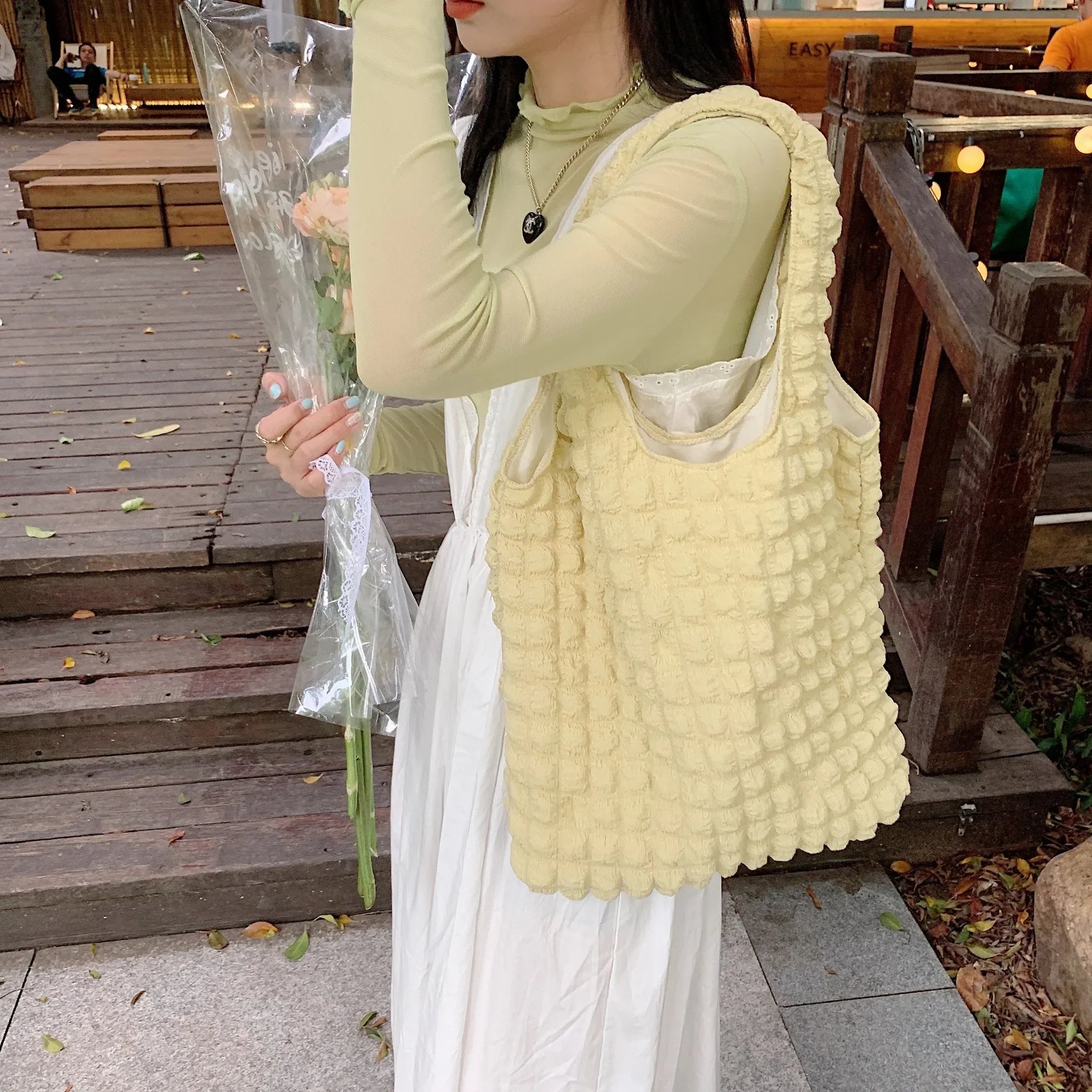 Femlion Cloud Bubbles Shoulder Bag: Cute Soft Fabric Handbag for Casual Tote