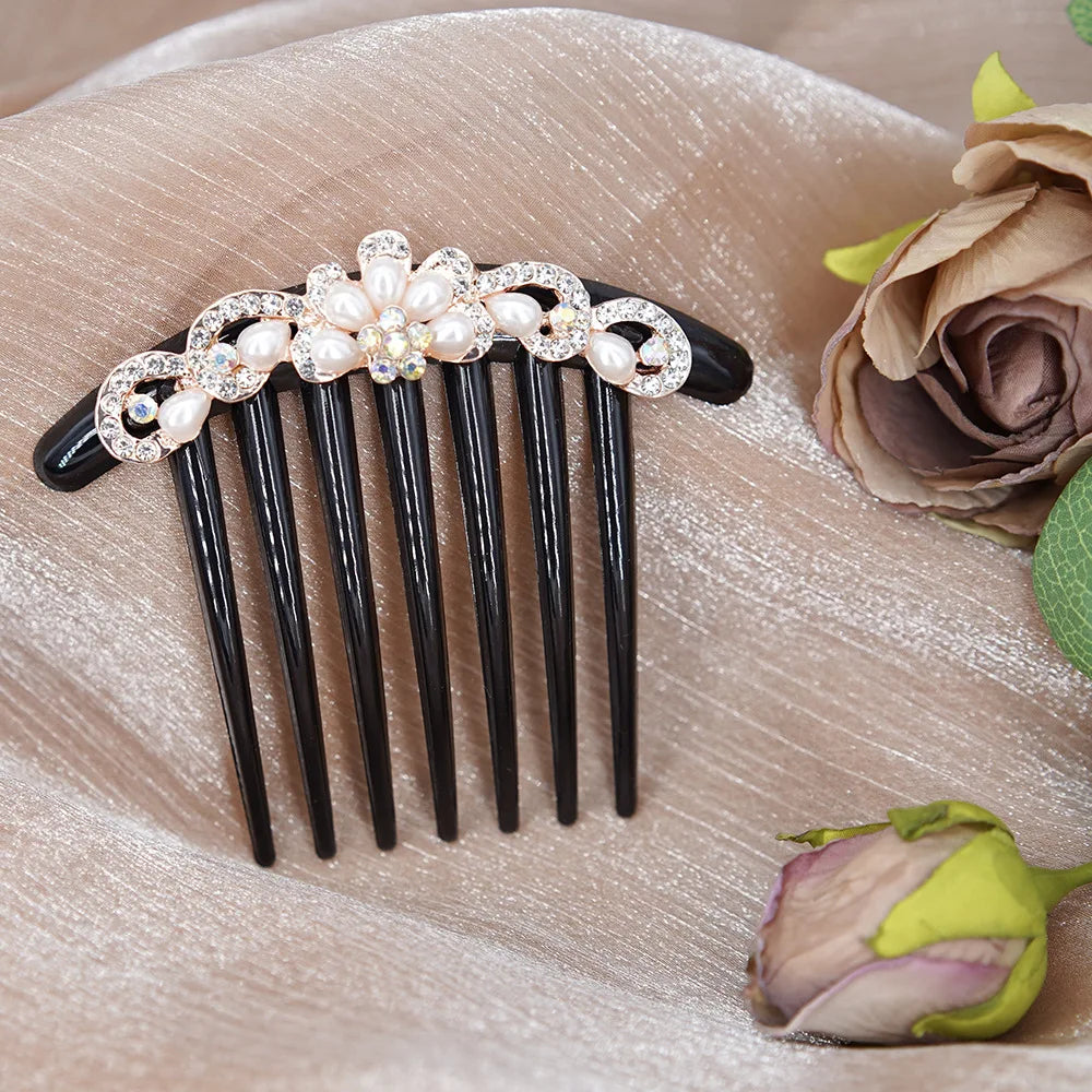 Femlion Rhinestone Pearl Hair Clip Comb Hairpins for Women