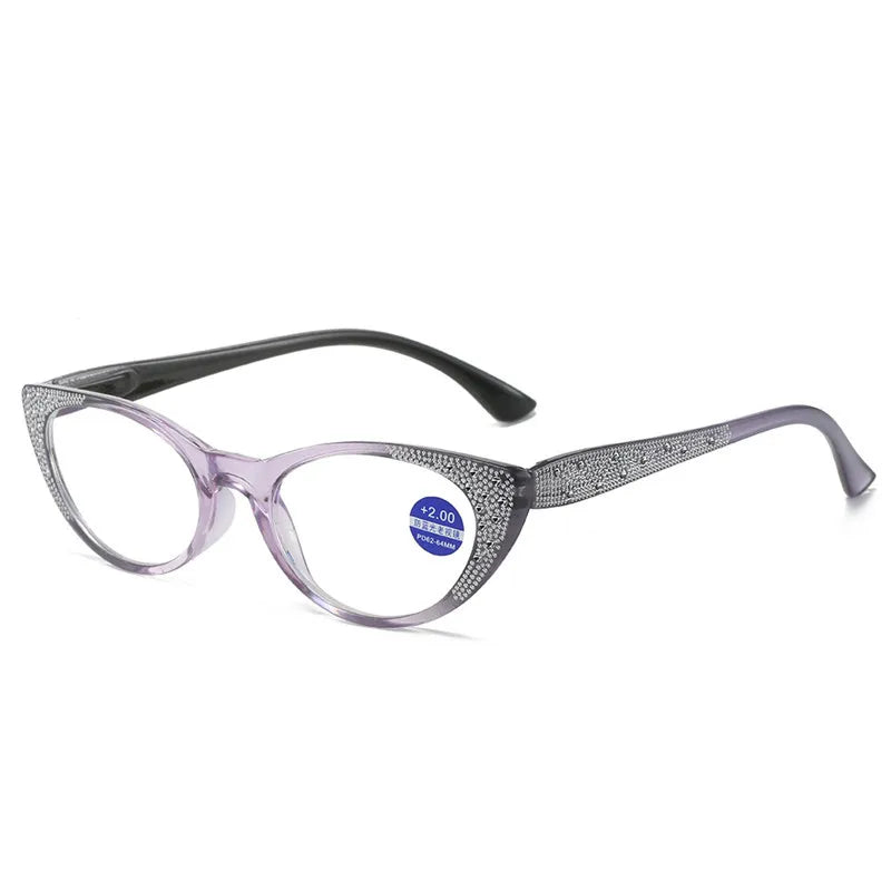 Femlion Diamond Cat Eye Reading Glasses Anti Blue Light Diopter +1.0 To +4.0