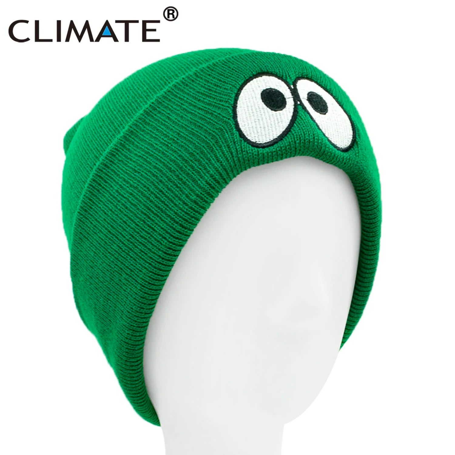 Femlion Green Knit Beanie Winter Hat Men Women Cute Eyes Warm Cap