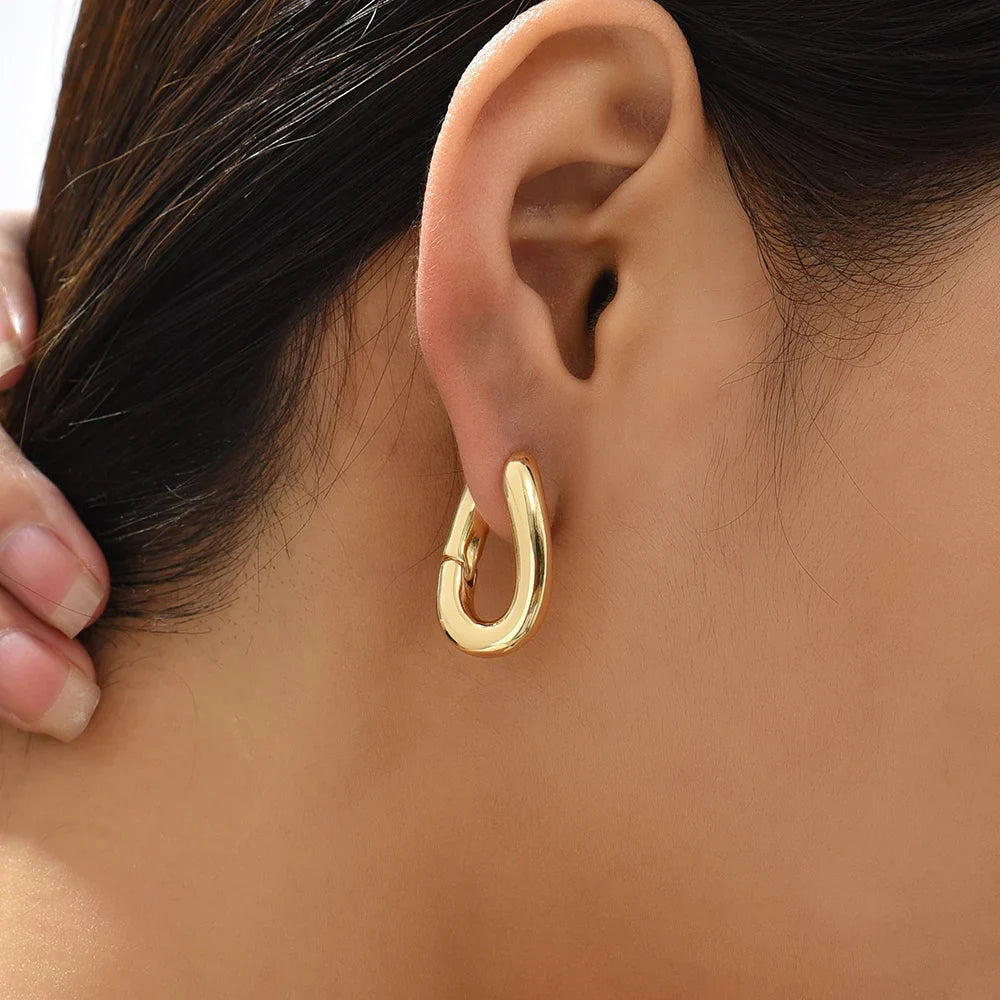 Femlion Chunky Twist Hoop Earrings: Stylish Copper Ear Buckle Huggies - Creative Party Jewelry