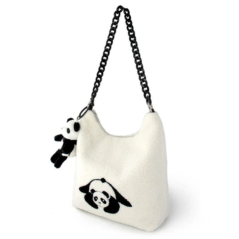 Femlion White Flower Princess Yoga Panda Tote Crossbody Bag