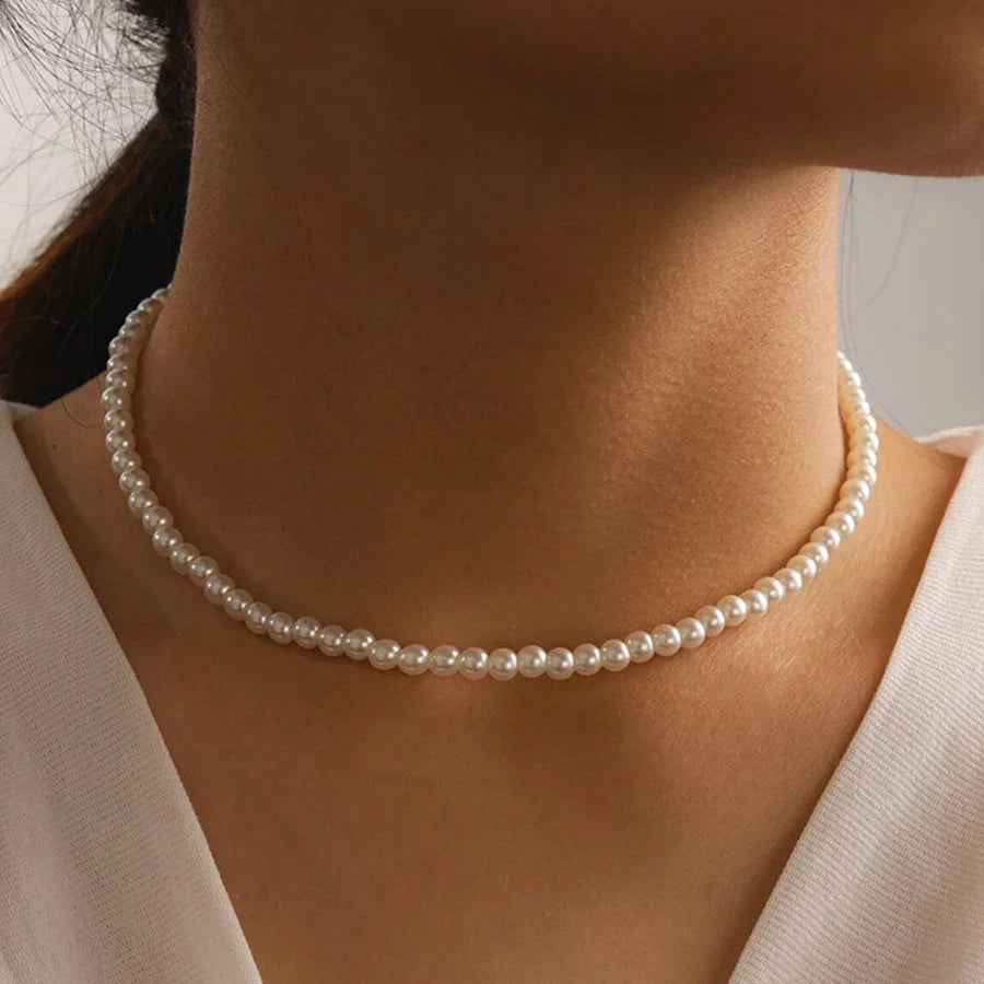 Femlion White Pearl Bead Choker Necklace for Women Wedding Party Bridal Jewelry