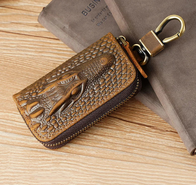 Femlion Genuine Leather Alligator Pattern Key Wallet for Men - Key Holder Case & Key Bag