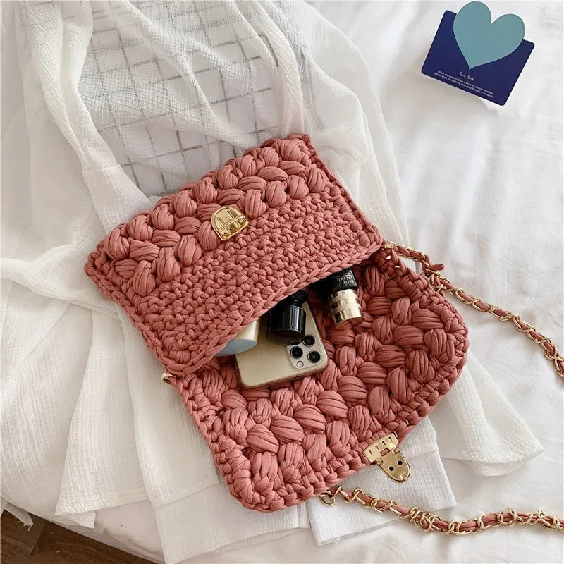 Femlion Woven Crossbody Bag: Colorful Strip Knitted Shoulder Bag for Women