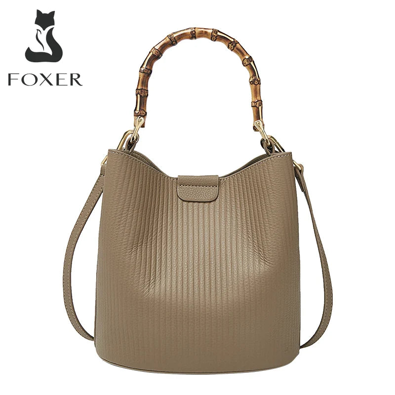 Femlion Leather Bucket Handbag: Stylish Cowhide Crossbody Tote for Women