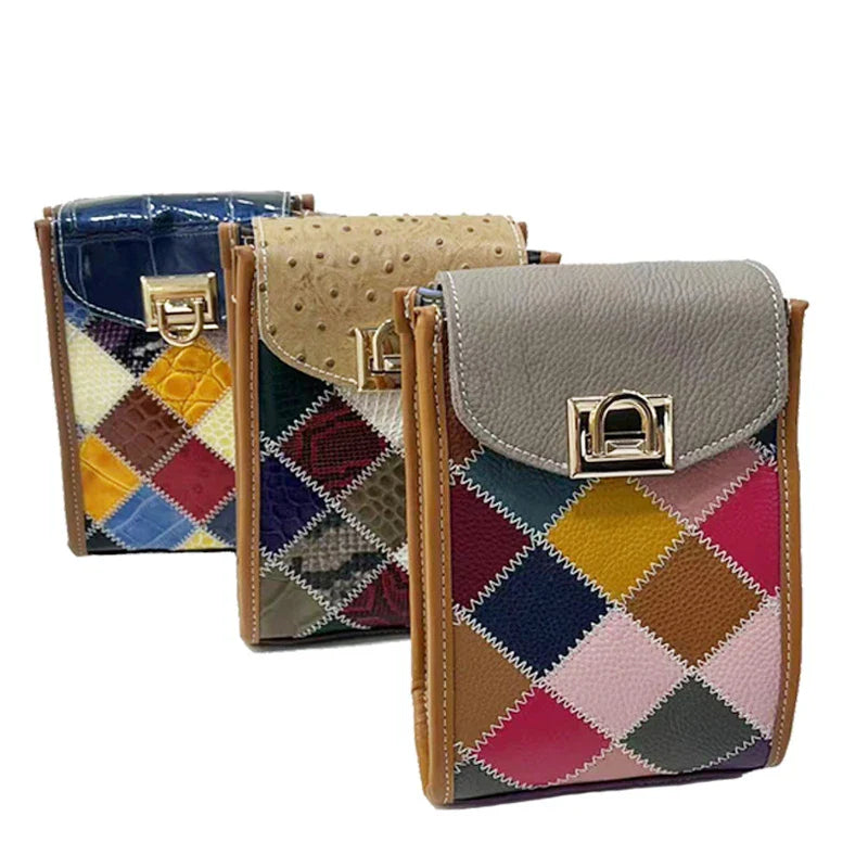 Femlion Genuine Leather Colorful Crossbody Bag for Women