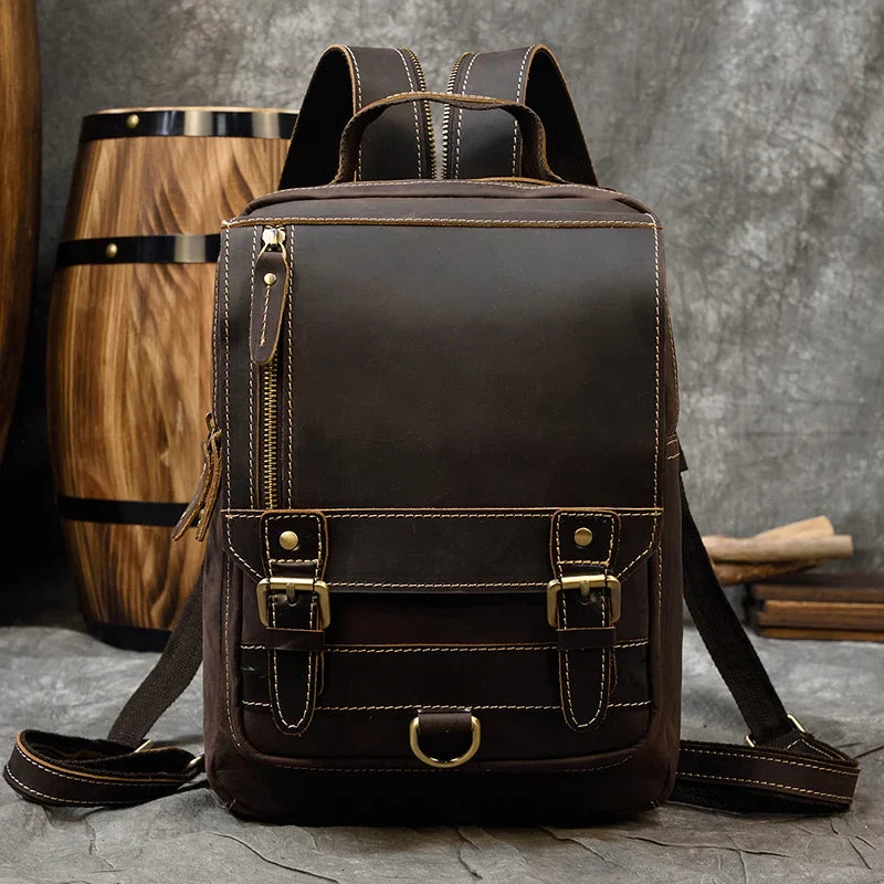 Femlion Genuine Leather Chest Bag - Men's Dual-Use Mini Backpack