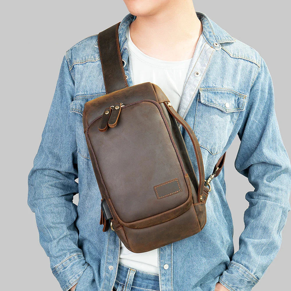 Femlion Luxury Designer Chest Bag Men Single Shoulder Backpack Vintage Style