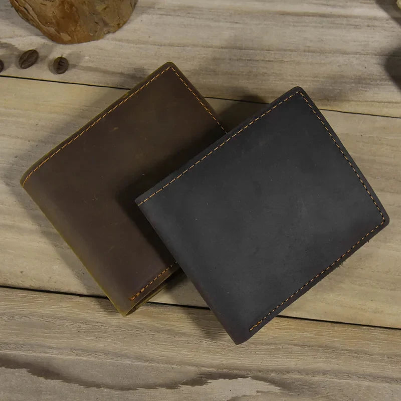 Femlion Men's Slim Leather Short Wallet - Real Cowskin, Minimalist Design & Card Holder