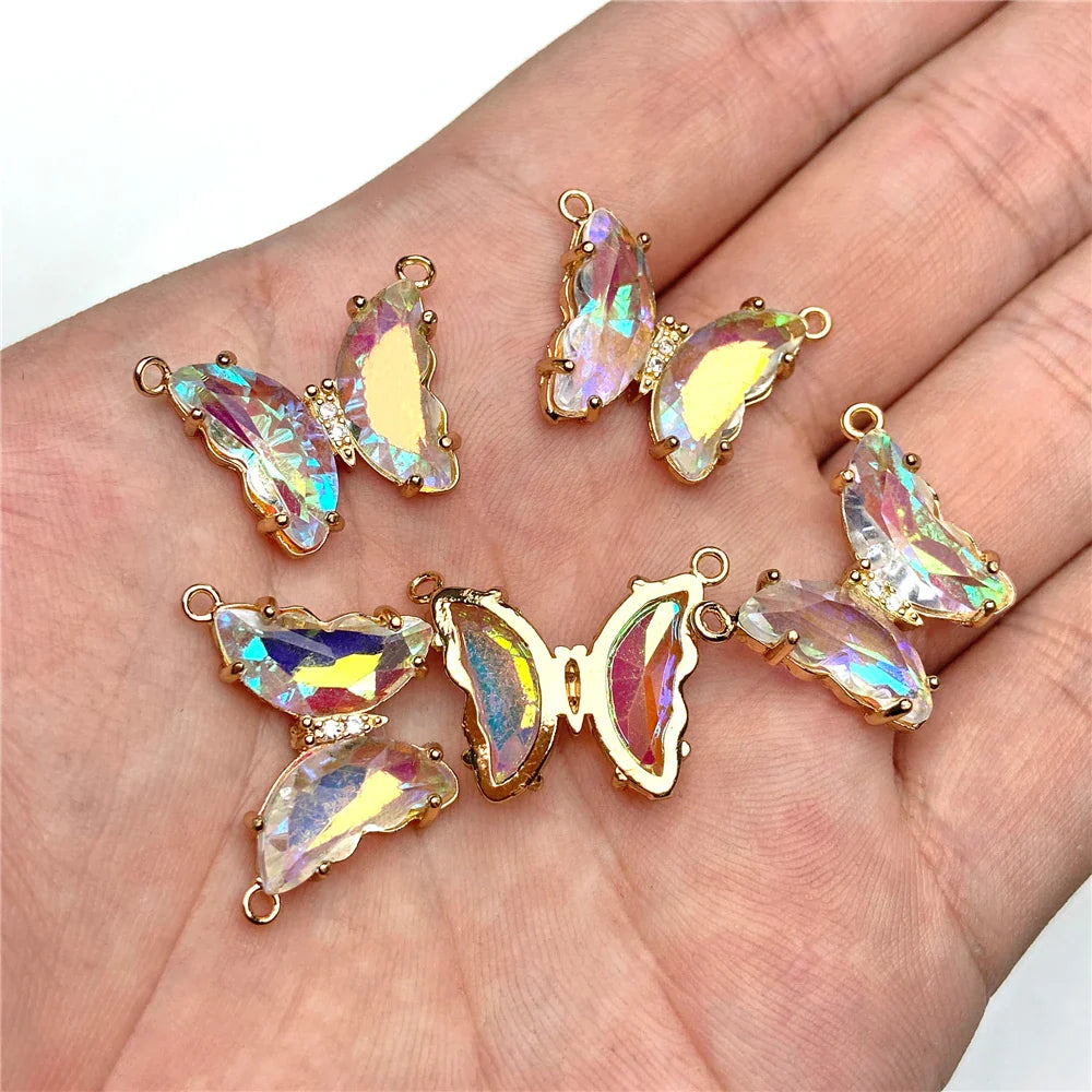 Femlion Glass Crystal Butterfly Charms Connectors for DIY Jewelry Making