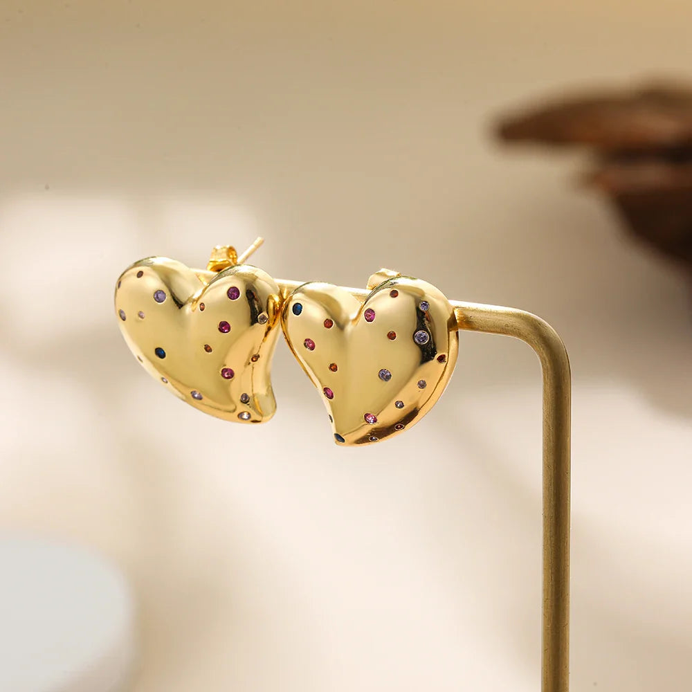 Femlion Gold Plated CZ Heart Star Earrings - Fashion Statement Jewelry