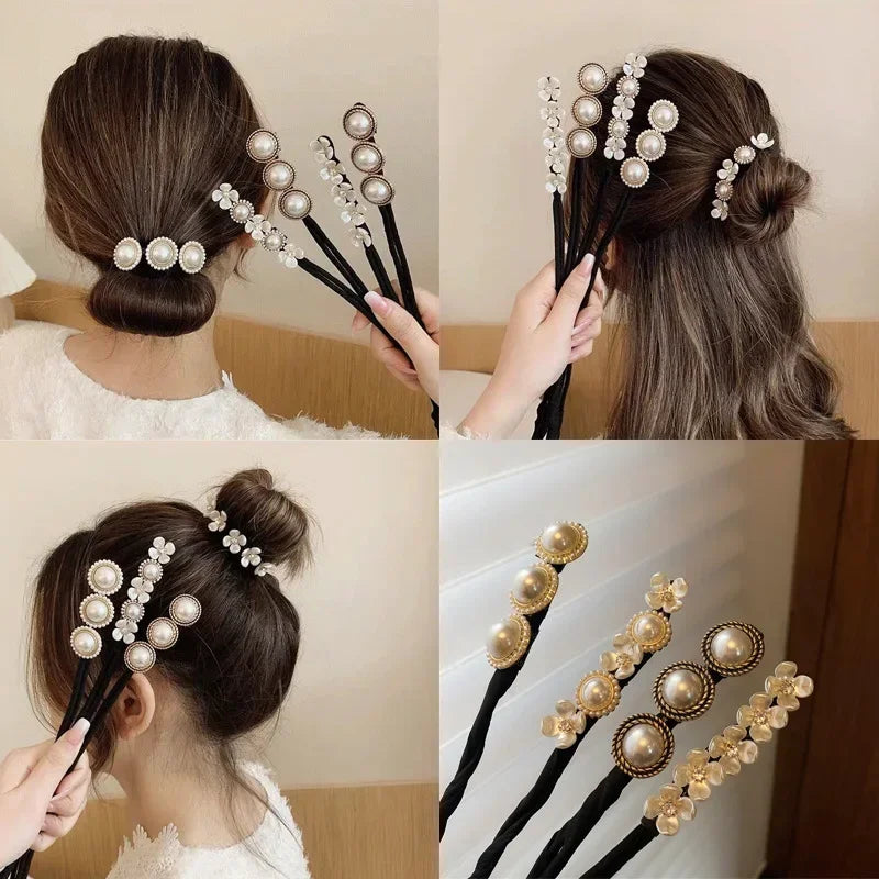 Femlion Pearl Flower Hair Curler Accessories for Elegant Women & Girls