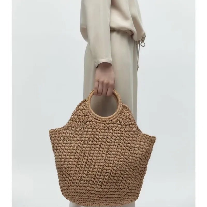 Femlion Paper Woven Beach Bag: Stylish Portable Handbag for Women