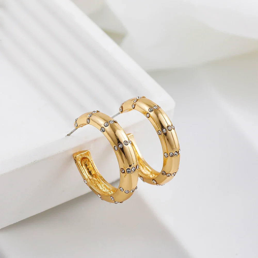 Femlion CZ Zircon Hoop Earrings: Gold Plated Statement Jewelry