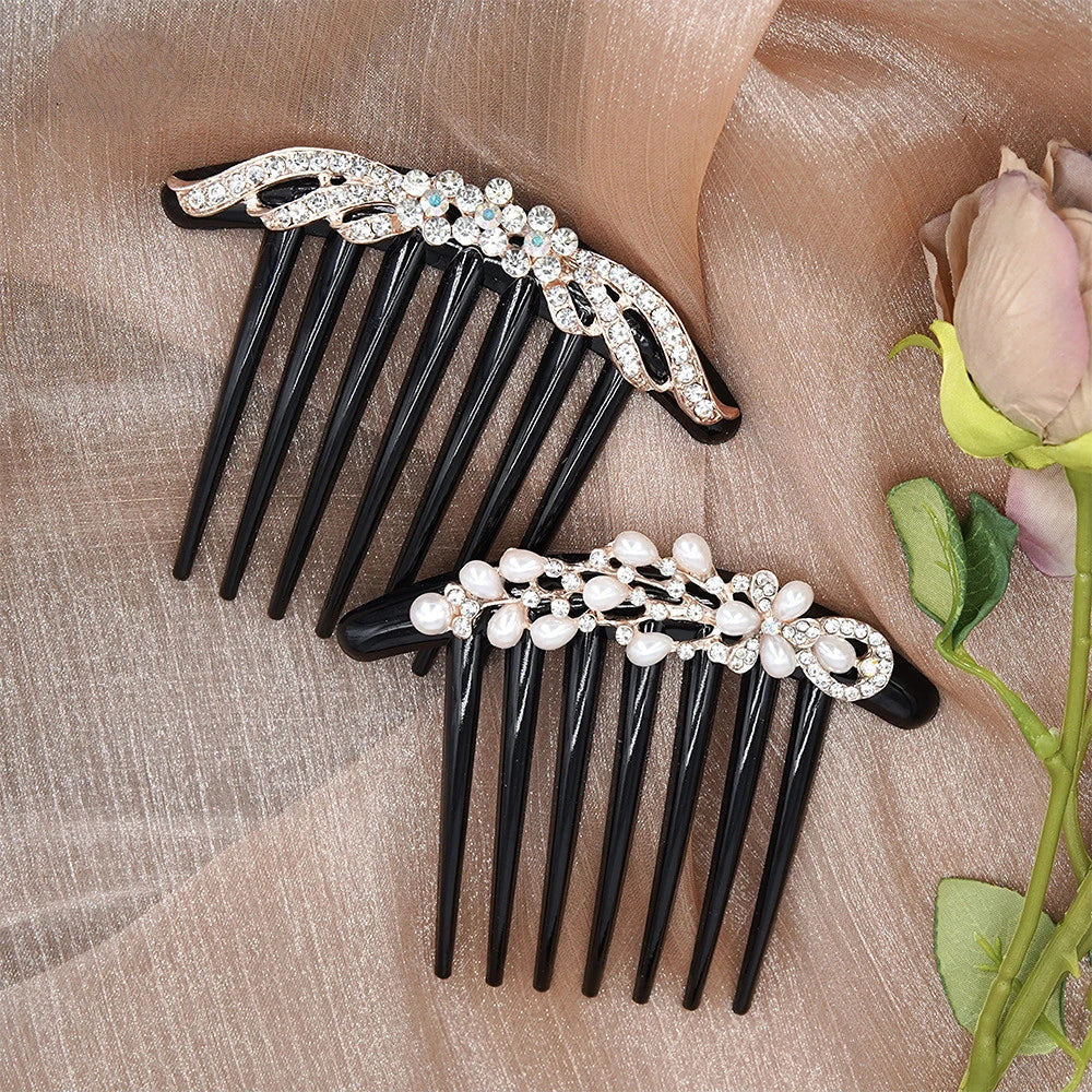 Femlion Rhinestone Pearl Hair Clip Comb Hairpins for Women