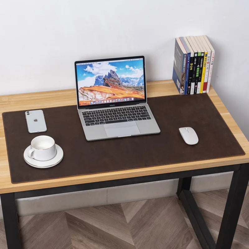 Femlion Crazy Horse Leather Computer Desk Mat and Mouse Pad