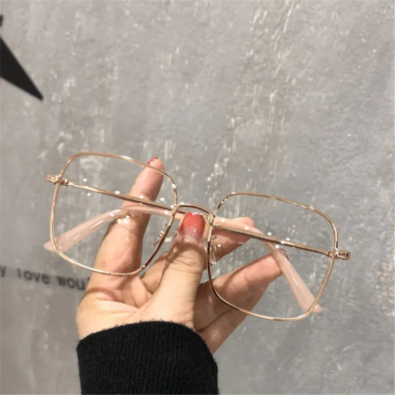 Femlion Square Anti Blue Light Myopia Glasses Metal Frame Prescription Eyewear