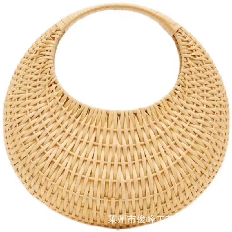 Femlion Summer Straw Beach Bag | Casual Round Woven Handbag for Women