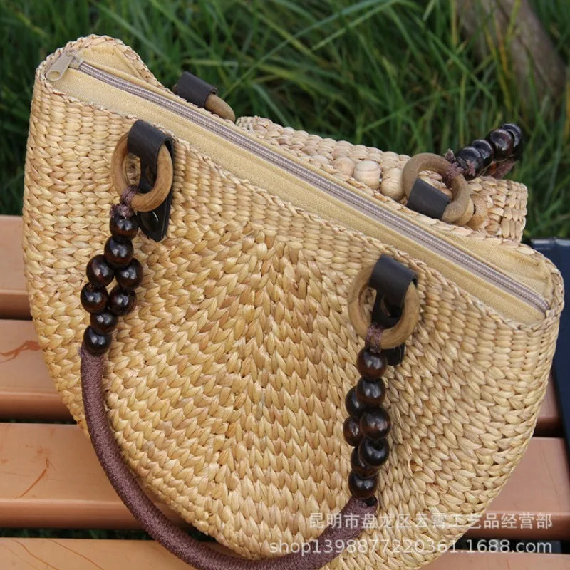 Femlion Fresh Grass Woven Shoulder Bag for Women