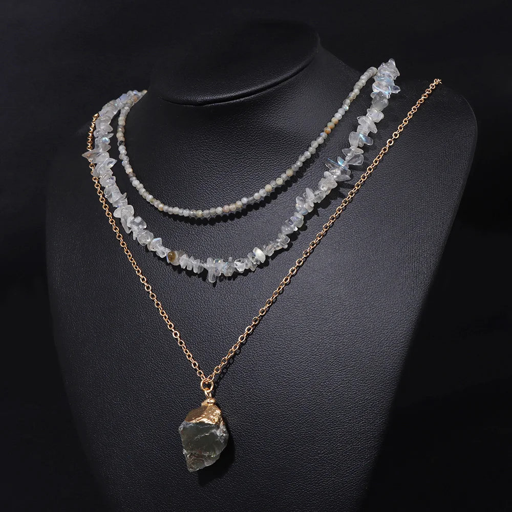 Femlion Fluorite Raw Stone Pendant Necklace Set for Women