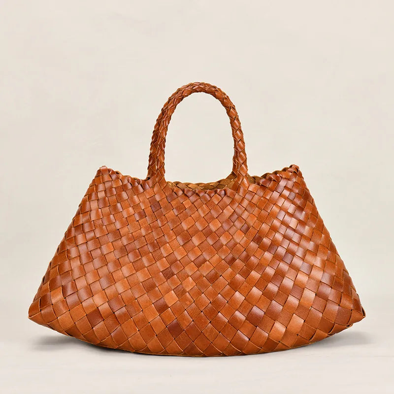 Femlion Knitted Layer Cowhide Handmade Basket Bag Genuine Leather Women's Bag