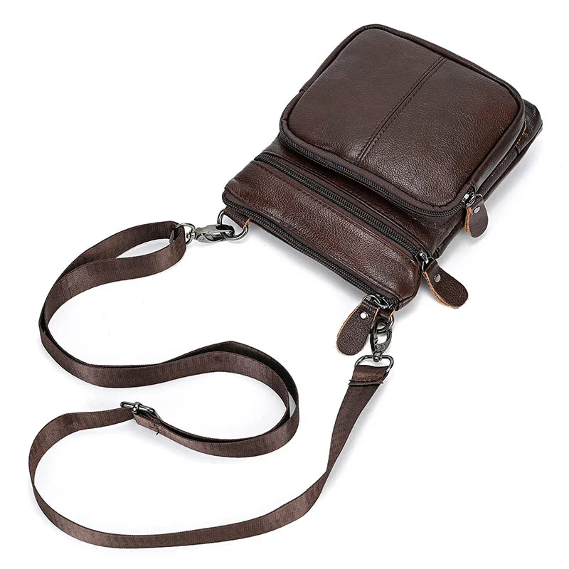 Femlion Men's Small Leather Crossbody Bag for Phone 6" 7" - Stylish Sling Waist Bag