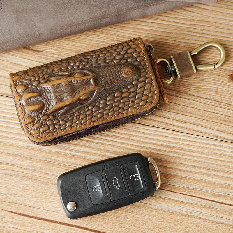 Femlion Genuine Leather Alligator Pattern Key Wallet for Men - Key Holder Case & Key Bag