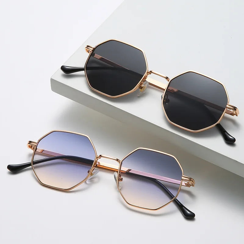 Femlion Polygon Sunglasses: Retro Vintage Small Frame Fashion Glasses for Women