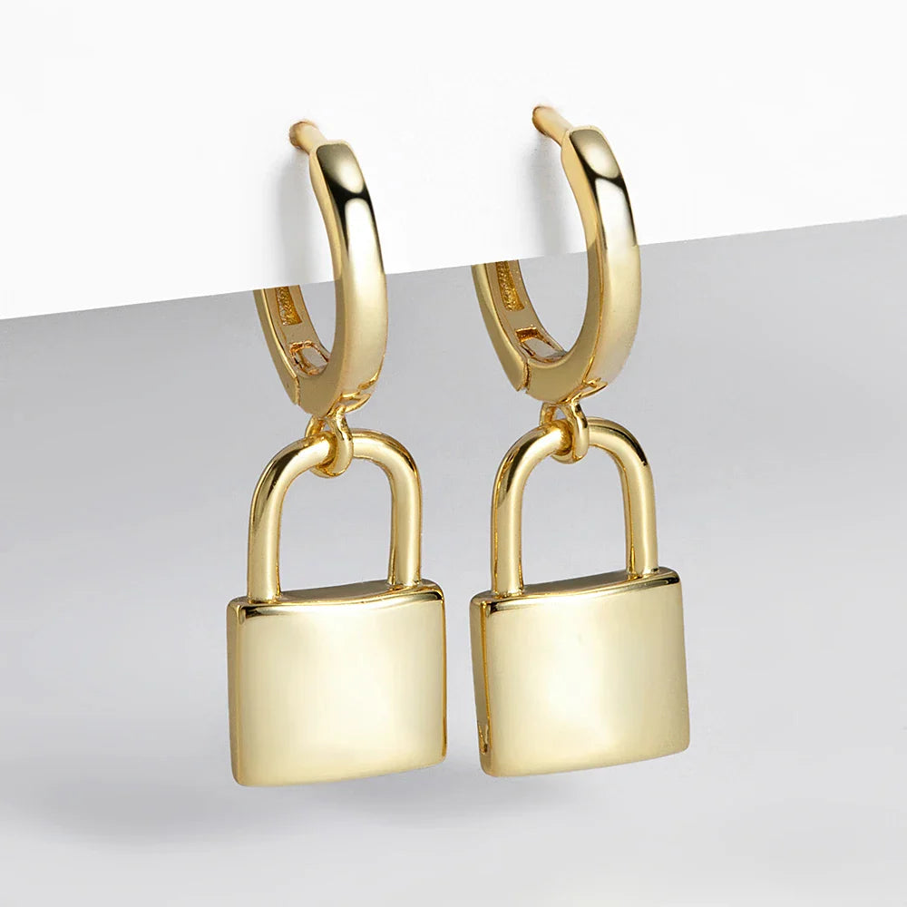 Femlion Gold Key Lock Drop Earrings - Stylish Ear Piercing Jewelry