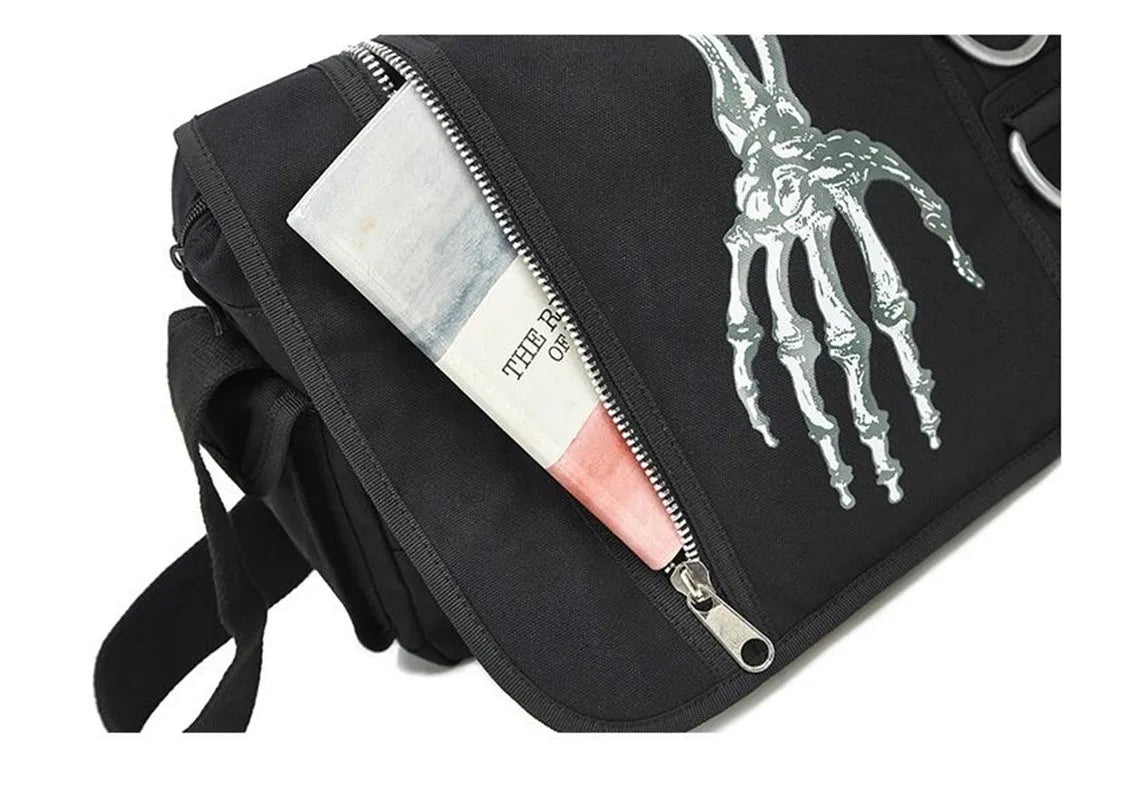 Femlion Gothic Skeleton Hand Canvas Shoulder Handbag for Travel, School, Work.