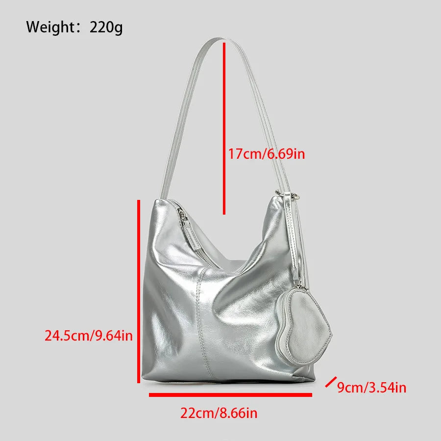 Femlion Luxury Love Hearts Shoulder Bag Silver Buckets Tote - 2024