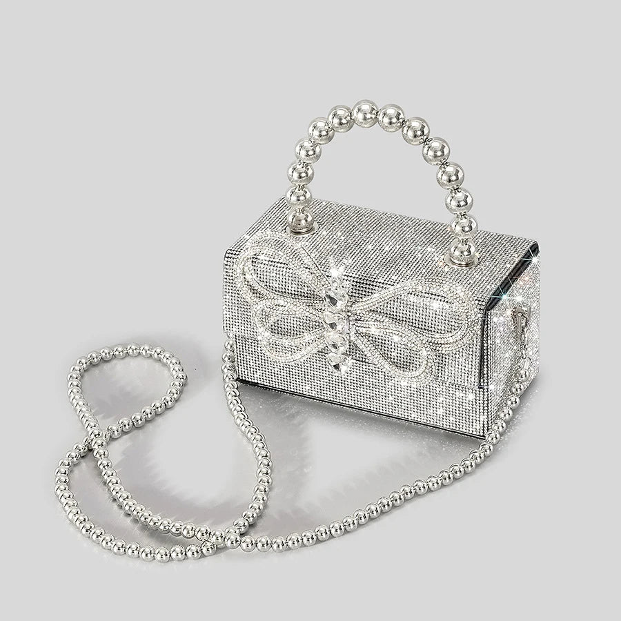 Femlion Diamonds Bow Evening Bag: Designer Rhinestone Crossbody Purse