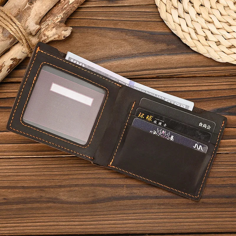 Femlion Men's Genuine Leather Slim Bifold Wallet, Vintage Style Card Holder and Small Purse