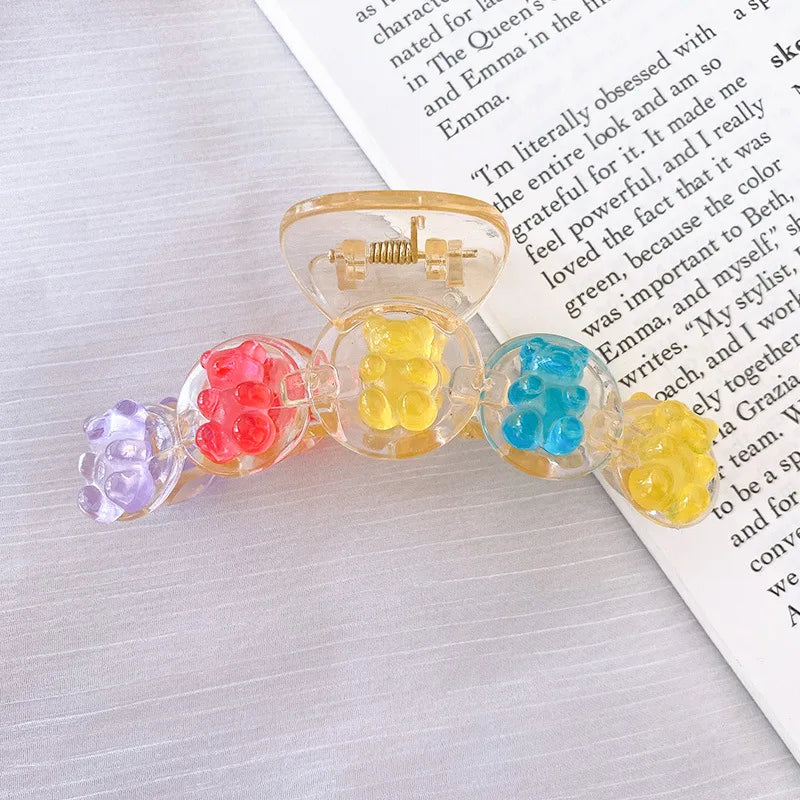 Femlion Sweet Bear Hair Claws - Cute Transparent Acrylic Hair Clip for Women