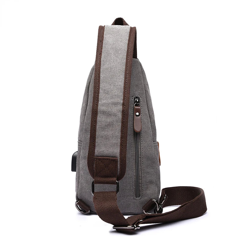 Femlion Canvas Small Chest Bag with USB Interface: Stylish Men's Crossbody Bag