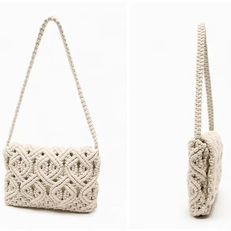 Femlion Shoulder Straw Woven Handbag Cotton Thread Fashion Bag