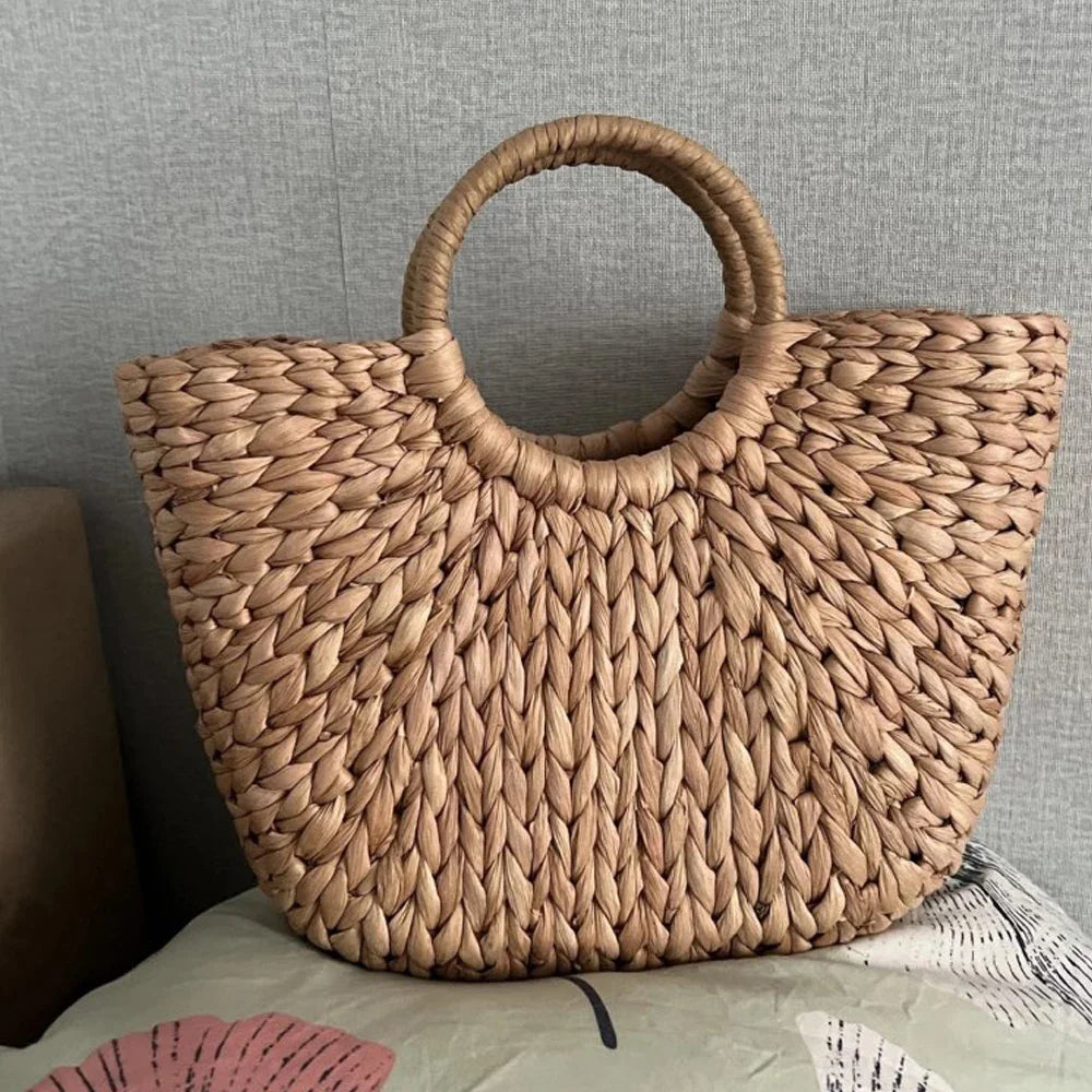 Femlion Corn Skin Handbag: 2023 Pastoral Style Woven Bag, Retro Chinese Vine Weaving