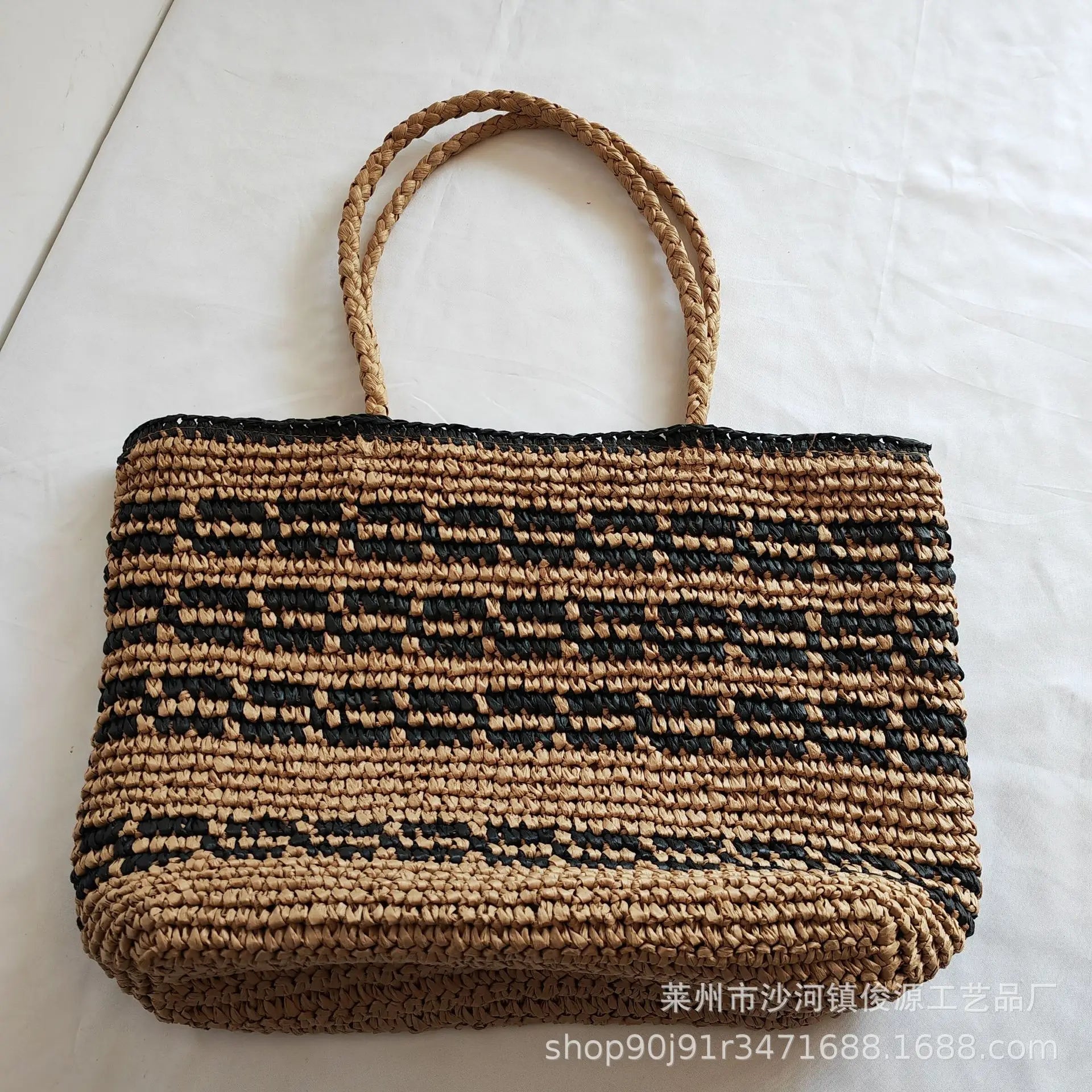 Femlion Striped Rafi Straw Bag: Elegant French Style Beach Tote Handbag