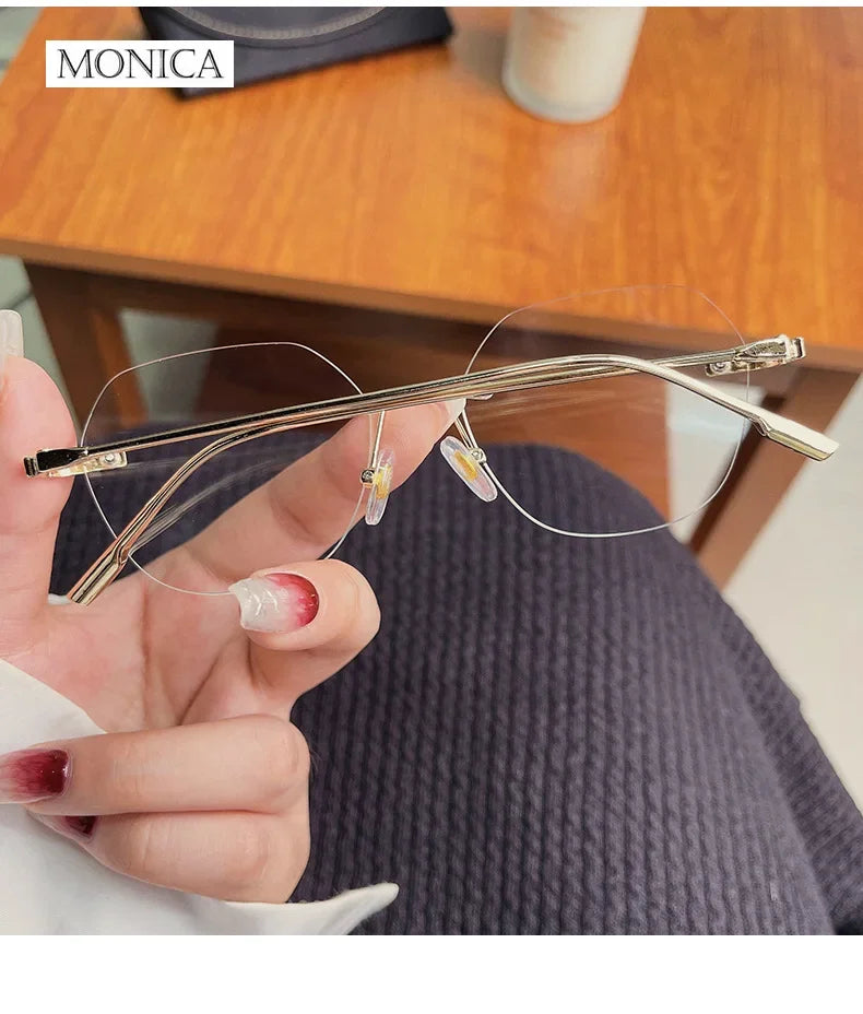 Femlion Rimless Blue Light Blocking Myopia Glasses with Ultra-light Metal Legs