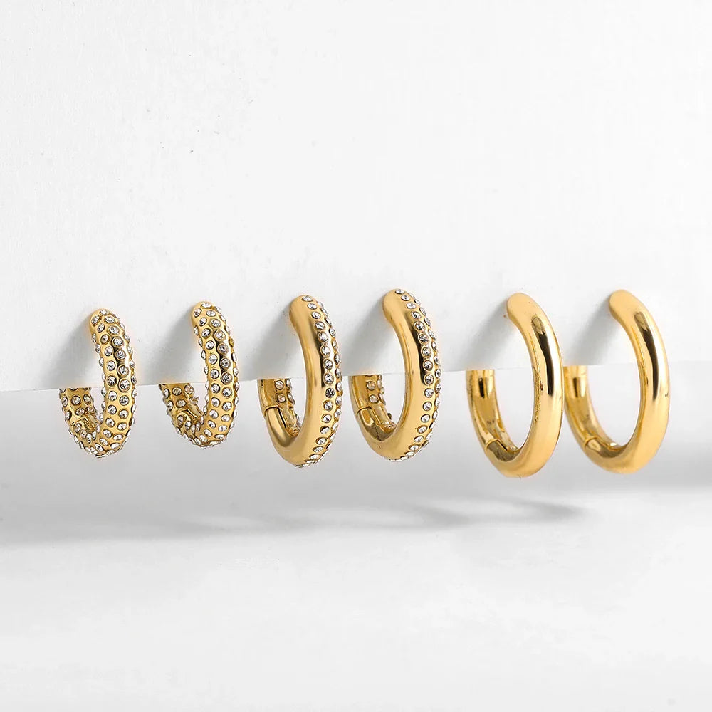 Femlion Gold Circle Zircon Crystal Hoop Earrings - Fashion Jewelry Chunky Ear Huggies