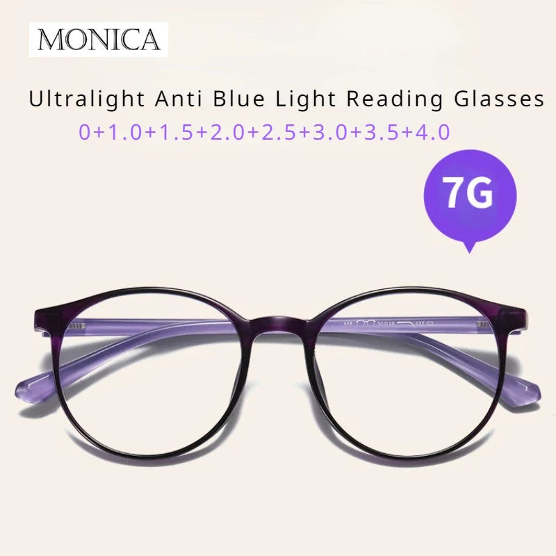 Femlion Elegant Purple Round Anti Blue Light Reading Glasses for Women