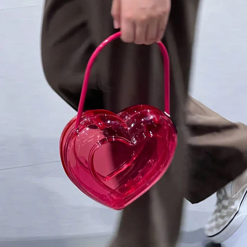 Femlion Clear PVC Love Hearts Handbag for Stylish Women