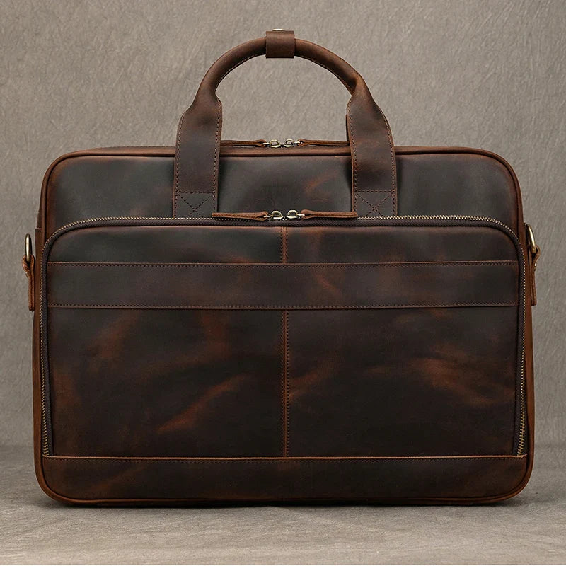 Femlion Leather Men's Business Laptop Briefcase 15.6" - Cowhide Male Doctor Lawyer Bag